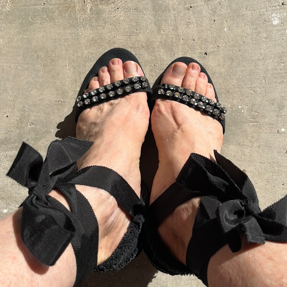 Blingy low espadrille tie up Ann Taylor wedges
